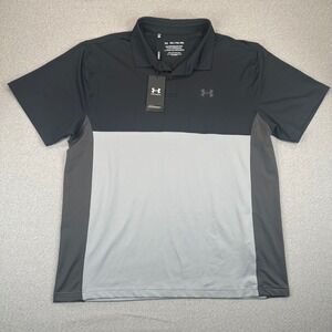 NEW Under Armour Performance Polo Shirt Mens XXL Black Grey Colorblock UPF 40
